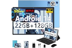 ‎DEERTIME Tablet 10 Zoll Android 14 Tablet mit Tastatur, Octa-Core 2.0Ghz, 5G+2.4G WLAN, 22GB RAM+128GB ROM TF 1TB, 8000mAh, BT 5.0, GPS, Widevine L1, Gesichtserkennung, 1280*800, 8+5MP, Tablet mit Maus, Blau