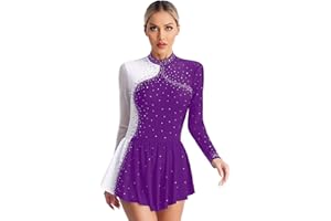 YiZYiF Womens Long Sleeve Gymnastic Ballet Dance Costume Shiny Rhinestone Figure Ice Skating Dress