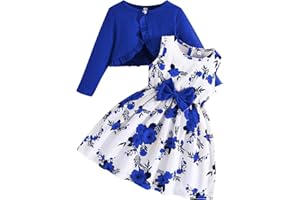 Kunyeah Vestido de niña pequeña con conjunto de cárdigan Vestido floral sin mangas de niña pequeña Abrigo con volantes Traje de manga larga para bebé