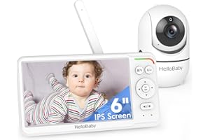 HelloBaby Baby Monitor da 6 pollici con schermo IPS da 30 H, batteria sicura senza WiFi, videocamera Pan Tilt con visione notturna, VOX, conversazione a 2 vie, 304,8 m, monitor audio video portatile