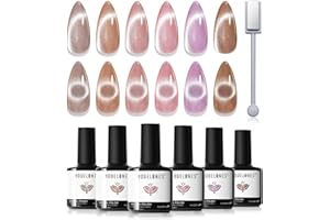 Modelones Cat Eye Gel Nail Polish Set, 6 Holographic Colors - Pink, Purple, Brown - Magnetic Gel Polish with Magnet Nail Art DIY Salon For Women