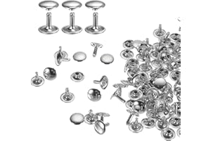 QUARKZMAN 60er Set Leder Nieten 12x12mm Runde Doppelkappe Tubular Metall Hohlnieten Spitznieten Zubehör Schraubnieten Rücknieten für Lochzange Gürtel Dekoration Kleidung Handwerk (Silber)