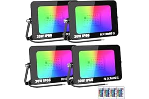 RIGIDON 4x 30W RGB faretto led esterno con telecomando, 3000LM proiettori faretti, dimmerabile stroboscopiche cambio colore lampada floodlight, IP66 impermeabile fari led per giardino palco partito