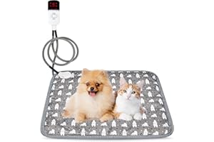 BYZESTY - Alfombra calefactora para perros y gatos, manta eléctrica con temperatura ajustable y cordón antimordeduras, cojín calefactor para niche, 45 x 45 cm
