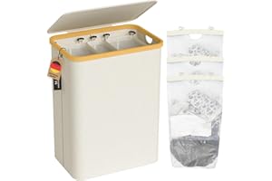 AdelDream 160L Wäschekorb mit Deckel 3 Fächer Wäschekorb Wäschesack schmal Wäschesortierer Wäschebox Wäschetonne Wäschesammler mit Deckel Wäschetruhe Wäschekörbe laundry baskets Beige