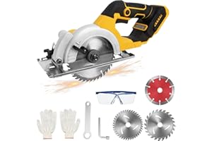 LIROPAU Cordless Circular Saw for Dewalt 20V Max Battery, 5.5" Brushless Circular S-aw 0-45° Cutting Angle, 2 Saw Blades(140mm), Cutting Depth and Angle: 48mm(90°)-33mm (45°), for Wood Cutting(No Battery)