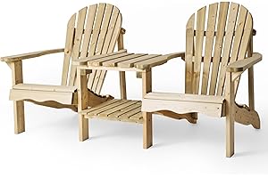 AMATA Double Adirondack Chair with Table for Outdoors, UNGURS Collection – Comfort for Two – Weatherproof Wooden Chair for Patio, Backyard and Garden Fire Pits – Ergonomic and Durable (Wood)