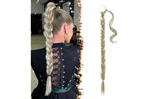 BARSDAR Extensiones de Cola de Caballo Trenzada de 30"(76cm) de Largo con lazo para el Cabello, Recto Envoltura Alrededor de las Extensiones de Cabello DIY Peluca Sintética Suave para Mujeres