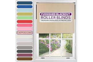 FURNISHED Roller Blinds Thermal Blackout Roller Blind - Trimmable Insulated UV Protection Child Safe Easy Fit Home Office Window Blinds, Cappuccino, 100W x 165H cm