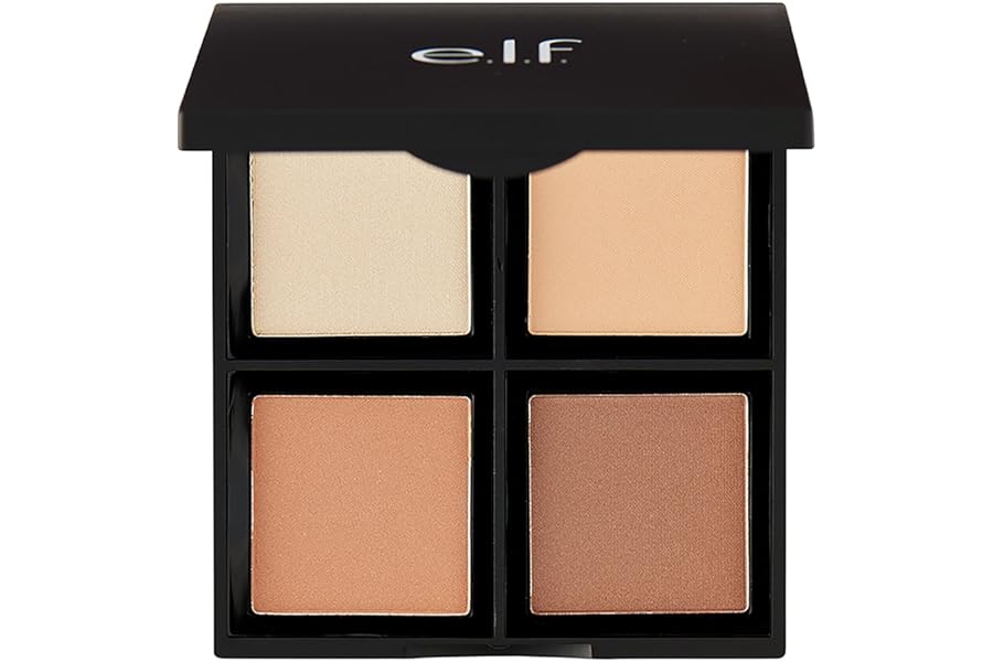e.l.f. Contour Palette, 4 Shades, Customizable, Easy to Apply, Sculpts, Shades, Brightens, Light/Medium, Infused with Vitamin E, All-Day Wear 16g