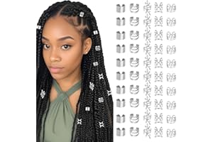 Tyqour 50 sztuk srebrnych ozdób do włosów do warkoczy, dredów, biżuteria, srebrne koraliki do włosów do klipsów, zawieszki do włosów, damskie, regulowane, biżuteria, metalowe spirale do włosów, dla