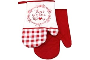 EUROMAT 2-częściowy zestaw rękawic kuchennych z magnesem, rękawice do grilla, do piekarnika, gotowania, rękawice kuchenne (Vichy F719259C- czerwony ecru)