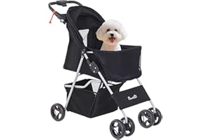 PawHut Carrito para Perros Plegable Cochecito para Mascotas Carrito para Perros Pequeños con Toldo Ajustable Cesta de Almacenaje 2 Ruedas Universales 75x46x94 cm Negro