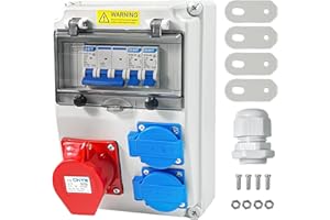AOFESEL Baustromverteiler 16A Bausatz,Wandverteiler mit fi SchalterBringen, 5 Polig Wandverteiler mit Leitungsschutzschalter,IP54 Wasserdicht Stromverteiler, für Drinnen und Draußen Baustromverteile, Werkstät
