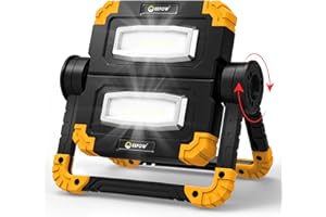 EEFOW Luz de Trabajo LED Recargable: Proyector Portátil de 2 COB 2000 Lúmenes 20W USB para Exteriores con Batería para Taller Garaje Loft