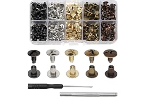 JUYIBAAO 150 Juegos Tornillos Chicago, Kit de Remaches de Tornillo de Cabeza Plana M5x6/8 mm, Remaches de Cabeza Cruzada, Remaches de Cuero para Decoración de Cuero DIY, Cinturones, Libros, Álbumes de Fotos