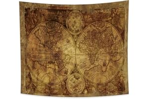 YONGFOTO Tapisserie Vieille Carte du Monde pour Chambre, Carte Nautique Ancienne du Vieux Monde Mural Tacheté, Couverture Aventure Historique pour Salon Salle Classe Dortoir, 180x160cm