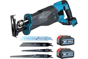 SQUAELTIRS 18V Cordless Saw with 2x5.5Ah Batteries,Compatible with Makita 18V Battery, 4 PCS Saw Blades, LED Light, 3500 RPM Variable Speed Reciprocating Saw Electric, for Wood & Metal Cutting