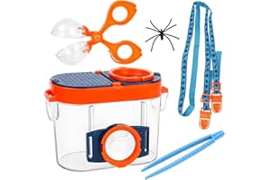 ZEBETTER-HSC Kinder Insekten Dose, Lupe Insekten Sammelbox Beobachtungsbox Lupenglas für Kinder, Draussen Forscherset Kinder mit Riemen, Insektenklammern, Pinzette, Outdoor Bug Catcher Container für Jungen Mädchen