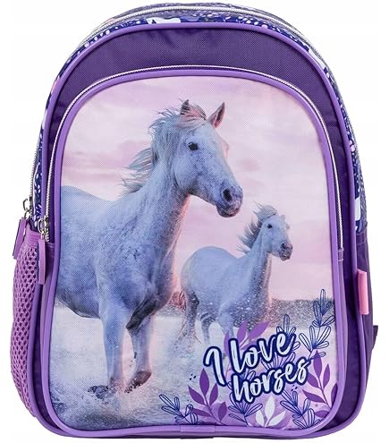 Depesche 12512 Miss Melody Night Horses - Rucksack für Kinder mit Pferde-Motiv und Steppnaht-Optik, Tasche in Dunkelblau mit längenverstellbaren Schultergurten