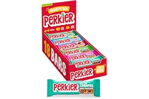 Perkier Variety Box,18 bars, 6 Flavours, Vegan, Gluten Free, Protein, High Fibre, Lower Sugar Snack, Natural Ingredients, Lower Calorie, Healthy, No Palm Oil, Nut Bar, Carbon Neutral