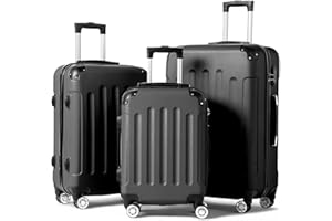 LEADZM Set de 3 Valises de Voyage, Valise Grande Taille, Valise Cabine, Set de Bagage pour Voyage, ABS avec Coins Renforcés, roulettes Pivotantes 360° et Cadenas - Noir
