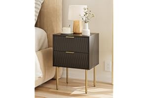 HEYZOEY Bedside Table, Small Bedside Tables with 2 Drawers, Side Table with Drawer, Bedside Furniture, Night Stand, End Table with Gold Frame for Bedroom, Living Room, Black