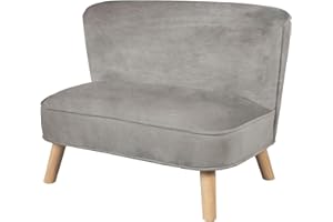 roba Kindersofa „Lil Sofa“ für Jungen und Mädchen, bequeme Kindercouch mit stabilen Holzfüßen und grauem Samtstoff, Kinder-Sitzmöbel-Serie „Lil Sofa“ fürs Kinder- oder Babyzimmer, 1 Stück (1er Pack)