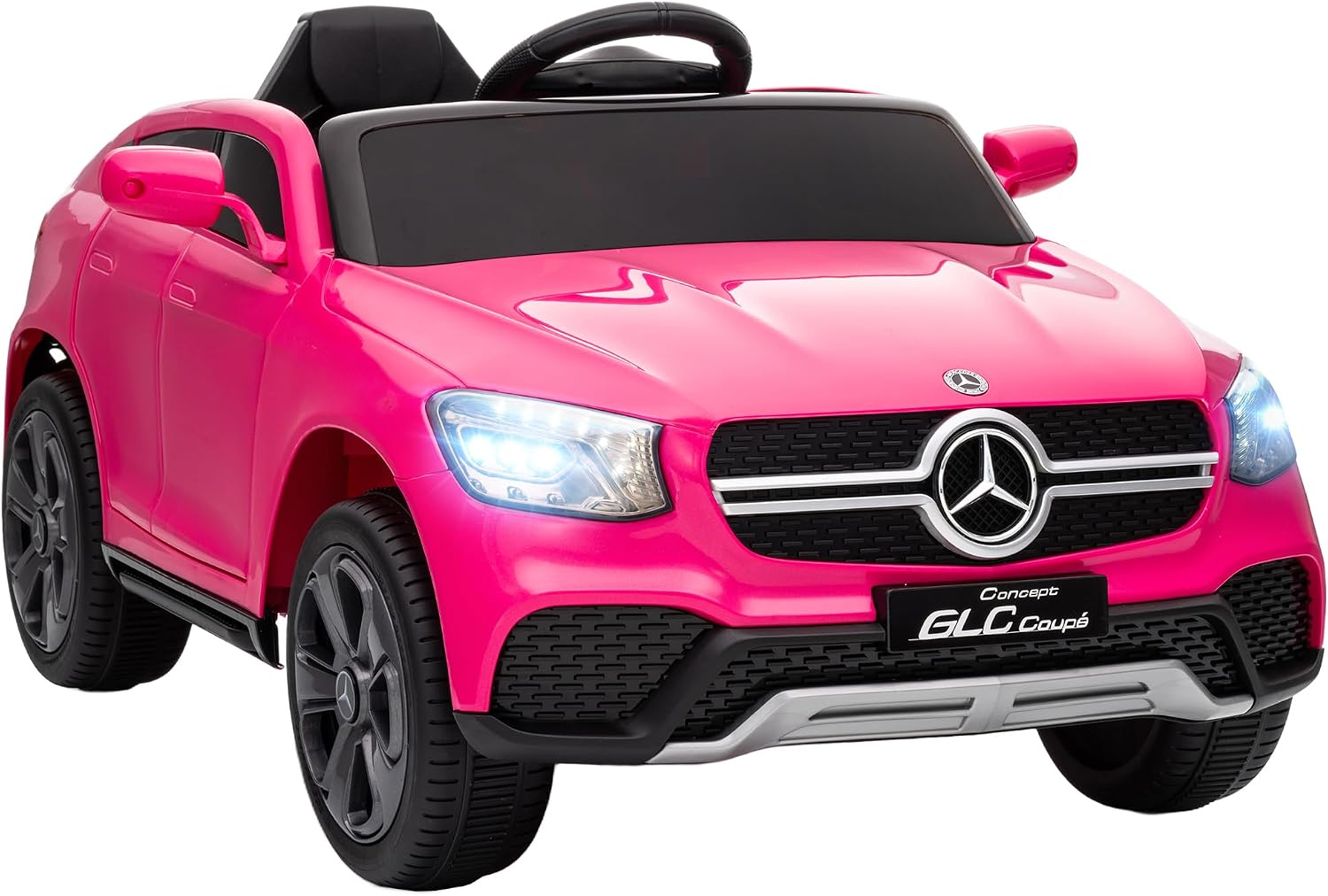AIYAPLAY Coche Eléctrico para Niños Mercedes-Benz GLC, Coupé Coche de Batería 12V con Mando a Distancia 2,4 G Motor Doble Arranque Progresivo 3–5 km/h Uso 80 Min MP3 Bocina y Faros LED 3-6 Años Rosa