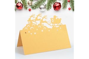 HOMO TRENDS Christmas Name Place Cards 50pcs Gold Christmas Table Place Cards for Dinner Table Decorations for Xmas Holiday Winter Party Wedding