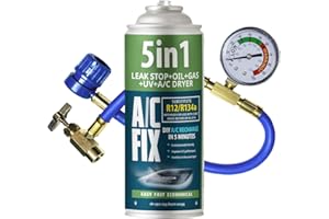 A/C FIX AC FIX 5-in-1 – R134a + Hose, 235g Refrigerant for Car Air Conditioning with Oil, Sealant, UV Dye, Desiccant – Quick Application – Protects the Compressor