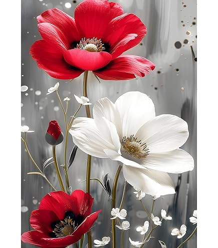 Bimkole 5D Diamond Painting DIY Kits Vache, Fleur Peinture D'art Diamant Kits Résine Peinture