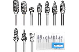 ORMROMRA 10 Pcs Double Cut Tungsten Steel Rotary Burr Set, Grinder Bits with 1/8" Shank, Carbide Rotary Tool Accessories, Tungsten Carbide Steel Drill Set for DIY Woodworking,Metal Polishing,Carving,Drilling