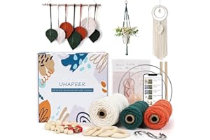 UHAPEER Naturel Fil Macrame Kit de Bricolage, Corde en Coton Naturel pour Adultes débutants - avec 3 Cordes de macramé, Anneau en Fer, Perles en Bois