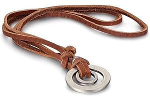 JewelryWe Schmuck Herren Halskette, Leder Kette geflochten verstellbar mit Retro Wolf Gebiss Zahn/Feder/Ring/Flügel Anhänger Kugel Perlen Beads, Verschiedene Modelle