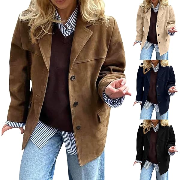Blazer En Daim Oversize Pour Femmes - Veste Rétro Tendance Col à Revers Avec Poches