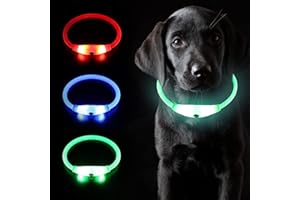 Coolzon LED Collier Lumineux 3 Changement Couleur Rechargeable et Longueur Ajustable, Imperméable Découpable Collier pour Chien Chat Petit Moyen Grand