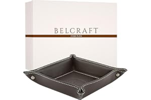 BELCRAFT Orvieto Plateau Bien rangé en Cuir de Fabrication Artisanale Italienne, Vide Poches, Cadeau, Marron foncé (19x19 cm)