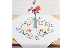 KAMACA Kit de broderie complet avec modèle de broderie - Point plat - Point de noeud - Peinture à l'aiguille - En coton pré-imprimé - Pour adultes (prairie fleurie MD 80 x 80 cm)