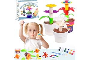 Ltteaoy Flower Garden Building Block Toys Craft Kits for Girls Kids Painting Set DIY Graffiti Plugging Floral Stem Toy with Watercolor Paint for 2 3 4 5 6 Years Old Toddlers Birthday Gift