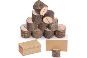 GeeRic Wood Place Card Holders, 20Pcs Table Number Holder with Kraft Paper Cards Menu & Photo Hold for for Weddings & Events