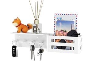 Bethom Porte Clef Mural Blanc avec 4 Crochets, Métal Accroche Clef Mural Décoratif Rangement Clef Range Courrier Mural pour Salon Entrée Vestiaire Couloir