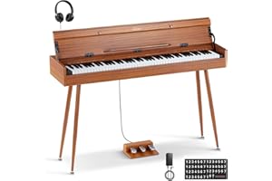 Eastar EUP-100 Piano Numérique 88 Touches, Piano à Clavier Lesté pour Débutant, avec Housse, Casque, Autocollants Musicaux, Triple Pédalier, Connexion Sans Fil, Enregistrement, MIDI - Bois Rétro