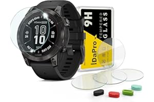 iDaPro Screen Protector for Garmin Fenix 7 Pro(Solar/Sapphire Solar) Tempered Glass [4Pcs]+Silicone Anti-dust Plugs[4Pcs],9H,Anti-Scrach,Anti-Bubble,Easy Installation