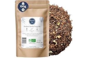 OBVIOUS TEA Rooibos Vanille Fraise Bio - Thé Rouge Vegan en Vrac, 100% Naturel, Sans OGM - Agriculture Biologique - Fabrication Française - Sachet 100 gr (50 Tasses)