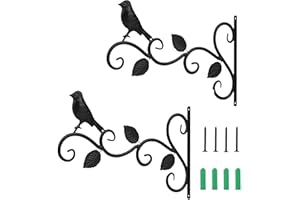 LOOPUNK 2 Piezas Gancho para Plantas, Soporte de Pared Para Plantas, Ganchos de Metal con Decoración de Pájaro y Tres Hojas, Soportes Colgantes para Plantas, para Comederos de Pájaros de Jardín, Linterna