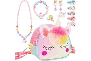 VGMANNTA Unicorno Bambina Regalo Borsetta Bambina Gioielli Bambina Unicorn Bracciale Orecchini Collana Set Accessori per Capelli Mollette per Capelli Regalo Bambina 4-8 anni Giochi Bambina-C05S