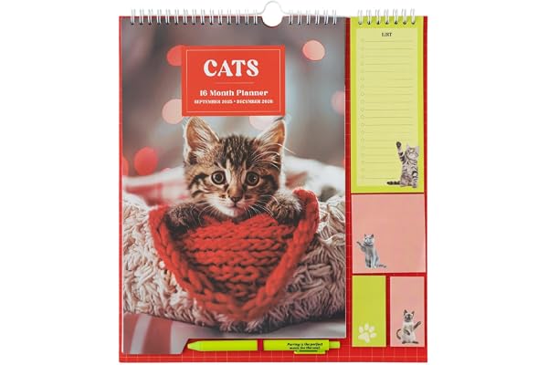Grupo Erik - Calendrier Chats - de Septembre 2025 à Décembre 2026 | Planificateur Mensuel 16 mois, Calendrier Familial 2025 2026 avec Crochet