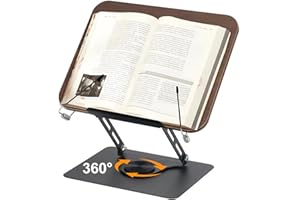 CIMVIDI Atril para libros de lectura, con base giratoria 360°, Atril plegable para libros de cocina, Atril para libros de cocina regulable en altura para partituras, libros más pesados, ordenador portátil