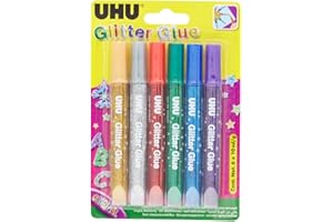 UHU Glitter Glue originale - Idéale loisir créatif, formule adaptée pour les enfants, lavable, multicolore, 6 tubes 10ml